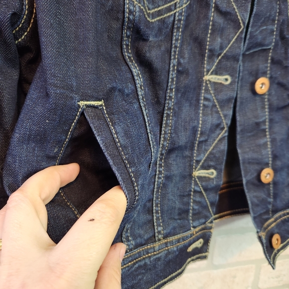 ARIZONA JEAN Womens Dark Wash Denim Jacket Button Down Crop Waist Size M - Picture 6 of 12